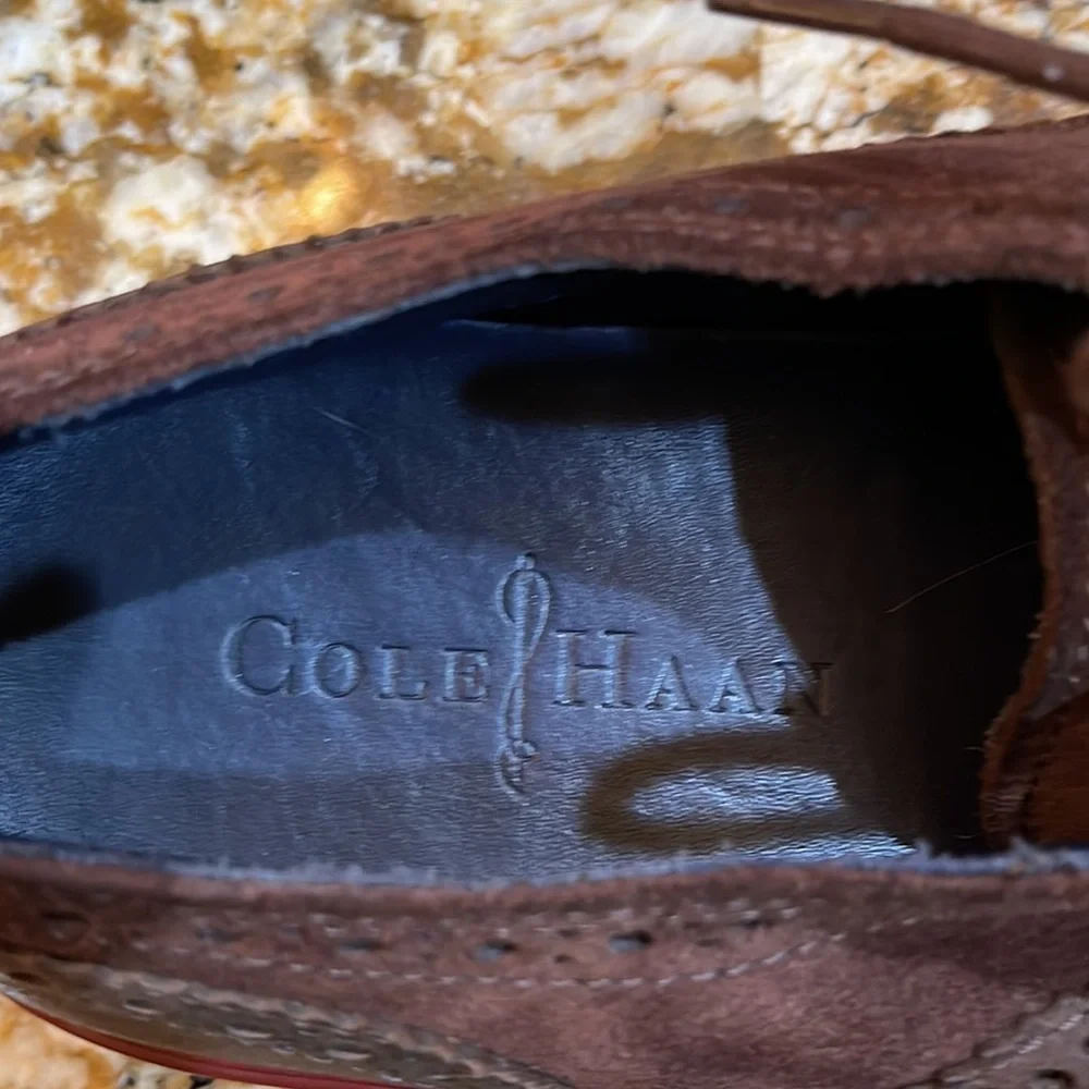 Cole Haan Brown Suede Wingtip Oxfords with Red Soles